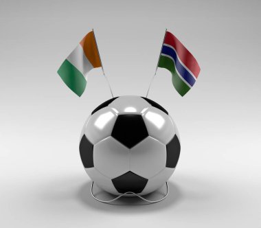 Cote-D-Ivoire - Gambiya Futbol Bayrakları, Beyaz Arkaplan - 3D Render