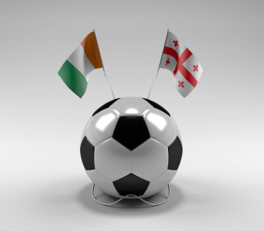 Cote-D-Ivoire - Georgia Futbol Bayrakları, Beyaz Arkaplan - 3D Render
