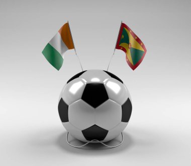 Cote-D-Ivoire - Grenada Futbol Bayrakları, Beyaz Arkaplan - 3D Render