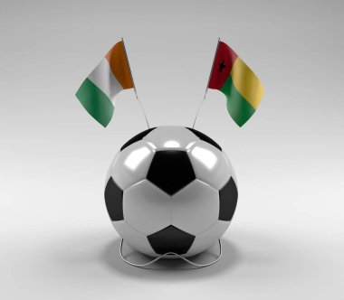 Cote-D-Ivoire - Gine-Bissau Futbol Bayrakları, Beyaz Arkaplan - 3D Render