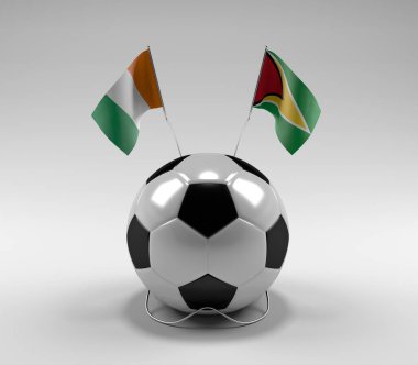 Cote-D-Ivoire - Guyana Futbol Bayrakları, Beyaz Arkaplan - 3D Render