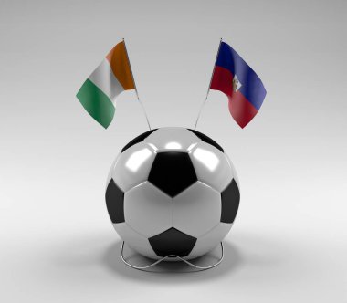 Cote-D-Ivoire - Haiti Futbol Bayrakları, Beyaz Arkaplan - 3D Yapılandırma