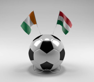 Cote-D-Ivoire - Macaristan Futbol Bayrakları, Beyaz Arkaplan - 3D Render