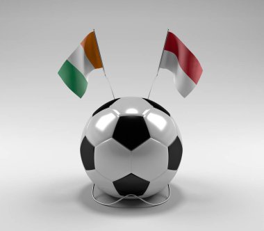 Cote-D-Ivoire - Endonezya Futbol Bayrakları, Beyaz Arkaplan - 3D Render
