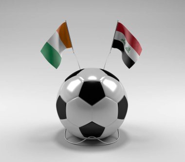 Cote-D-Ivoire - Irak Futbol Bayrakları, Beyaz Arkaplan - 3D Yapılandırma