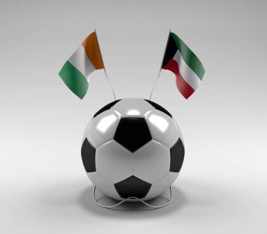 Cote-D-Ivoire - Kuveyt Futbol Bayrakları, Beyaz Arkaplan - 3D Render
