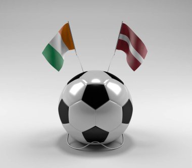 Cote-D-Ivoire - Letonya Futbol Bayrakları, Beyaz Arkaplan - 3D Render