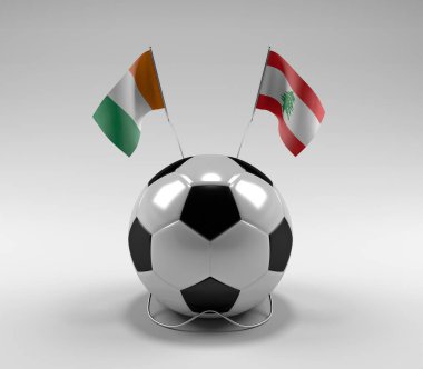 Cote-D-Ivoire - Lübnan Futbol Bayrakları, Beyaz Arkaplan - 3D Render