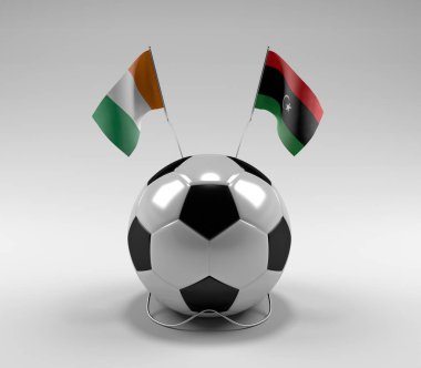 Cote-D-Ivoire - Libya Futbol Bayrakları, Beyaz Arkaplan - 3D Yapılandırma