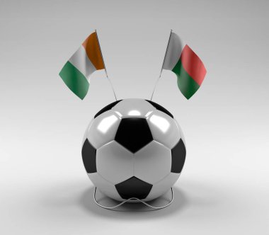 Cote-D-Ivoire - Madagaskar Futbol Bayrakları, Beyaz Arkaplan - 3D Render