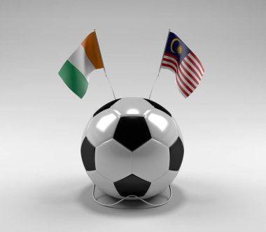 Cote-D-Ivoire - Malezya Futbol Bayrakları, Beyaz Arkaplan - 3D Render
