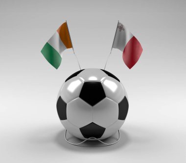 Cote-D-Ivoire - Malta Futbol Bayrakları, Beyaz Arkaplan - 3D Render
