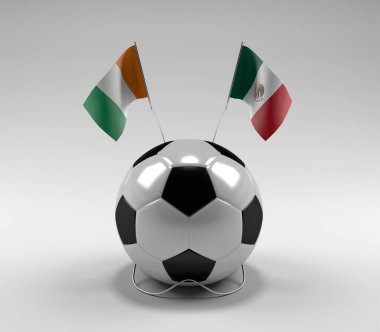 Cote-D-Ivoire - Meksika Futbol Bayrakları, Beyaz Arkaplan - 3D Render