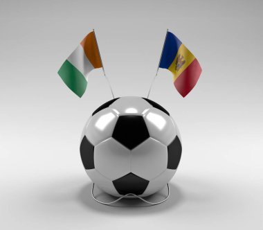 Cote-D-Ivoire - Moldova Futbol Bayrakları, Beyaz Arkaplan - 3D Render