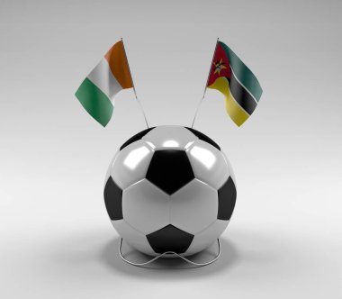 Cote-D-Ivoire - Mozambik Futbol Bayrakları, Beyaz Arkaplan - 3D Render