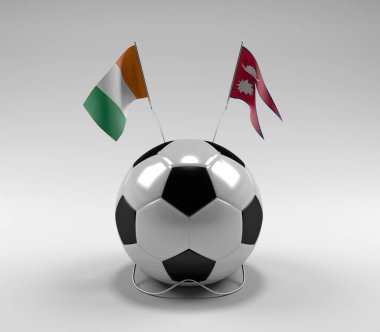 Cote-D-Ivoire - Nepal Futbol Bayrakları, Beyaz Arkaplan - 3D Render