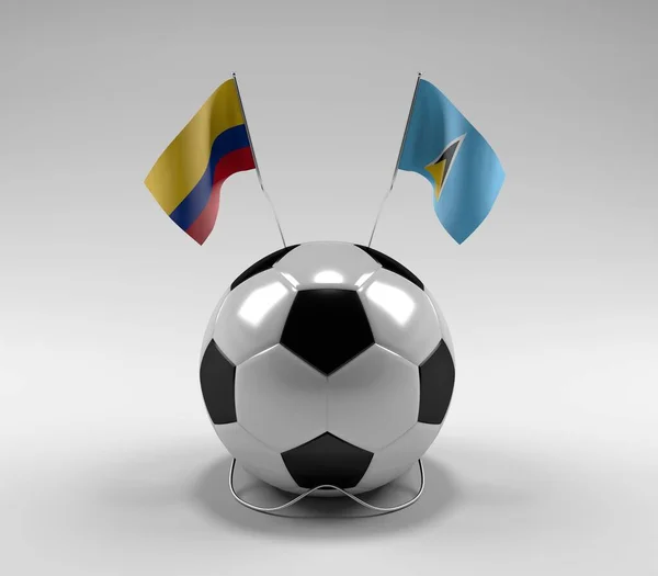Colombia Saint Lucia Football Flags White Background Render — Zdjęcie stockowe