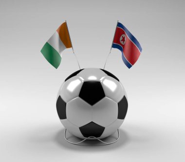 Cote-D-Ivoire - Kuzey Kore Futbol Bayrakları, Beyaz Arkaplan - 3D Render