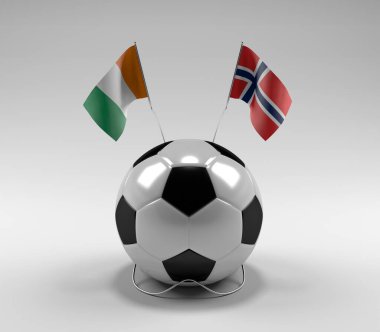 Cote-D-Ivoire - Norveç Futbol Bayrakları, Beyaz Arkaplan - 3D Render