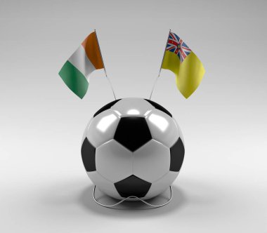 Cote-D-Ivoire - Niue Futbol Bayrakları, Beyaz Arkaplan - 3D Render