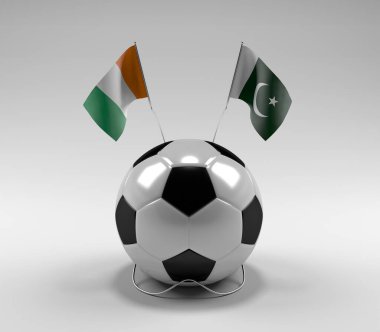 Cote-D-Ivoire - Pakistan Futbol Bayrakları, Beyaz Arkaplan - 3D Yapılandırma