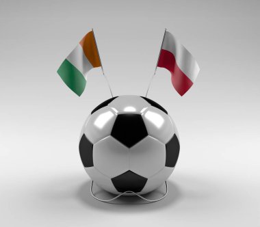 Cote-D-Ivoire - Polonya Futbol Bayrakları, Beyaz Arkaplan - 3D Render