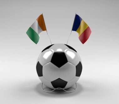 Cote-D-Ivoire - Romanya Futbol Bayrakları, Beyaz Arkaplan - 3D Render