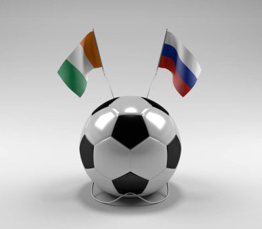 Cote-D-Ivoire - Rusya Futbol Bayrakları, Beyaz Arkaplan - 3D Render