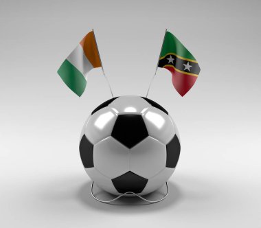 Cote-D-Ivoire - Saint-Kitts-and-Nevis Futbol Bayrakları, Beyaz Arkaplan - 3D Render