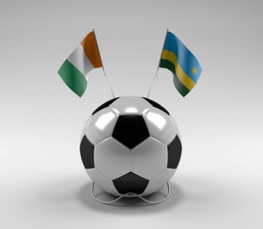 Cote-D-Ivoire - Ruanda Futbol Bayrakları, Beyaz Arkaplan - 3D Render