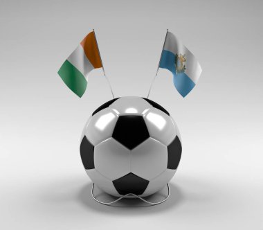 Cote-D-Ivoire - San-Marino Futbol Bayrakları, Beyaz Arkaplan - 3D Render