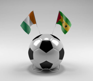 Cote-D-Ivoire - Sao-Tome-and-Principe Futbol Bayrakları, Beyaz Arkaplan - 3D Render