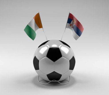 Cote-D-Ivoire - Sırbistan Futbol Bayrakları, Beyaz Arkaplan - 3D Render