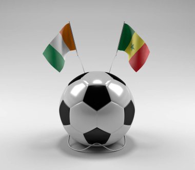Cote-D-Ivoire - Senegal Futbol Bayrakları, Beyaz Arkaplan - 3D Render