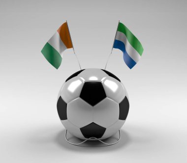 Cote-D-Ivoire - Sierra-Leone Futbol Bayrakları, Beyaz Arkaplan - 3D Render