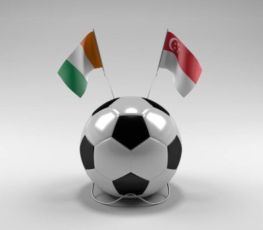Cote-D-Ivoire - Singapur Futbol Bayrakları, Beyaz Arkaplan - 3D Render