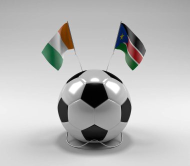 Cote-D-Ivoire - Güney Sudan Futbol Bayrakları, Beyaz Arkaplan - 3D Render