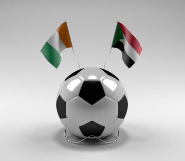 Cote-D-Ivoire - Sudan Futbol Bayrakları, Beyaz Arkaplan - 3D Render