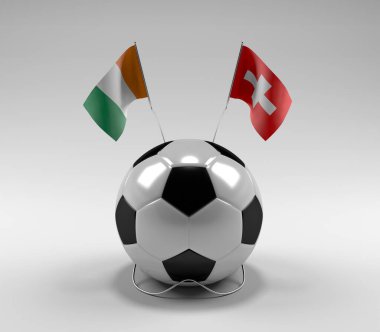Cote-D-Ivoire - İsviçre Futbol Bayrakları, Beyaz Arkaplan - 3D Render