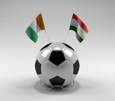 Cote-D-Ivoire - Tacikistan Futbol Bayrakları, Beyaz Arkaplan - 3D Render