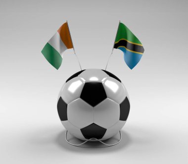 Cote-D-Ivoire - Tanzanya Futbol Bayrakları, Beyaz Arkaplan - 3D Render