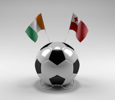 Cote-D-Ivoire - Tonga Futbol Bayrakları, Beyaz Arkaplan - 3D Render