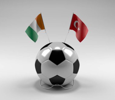Cote-D-Ivoire - Türkiye Futbol Bayrakları, Beyaz Arkaplan - 3D Render