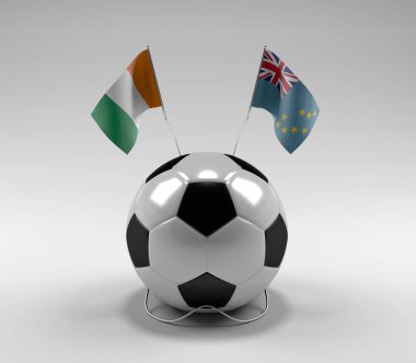 Cote-D-Ivoire - Tuvalu Futbol Bayrakları, Beyaz Arkaplan - 3D Render