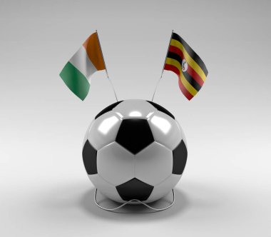Cote-D-Ivoire - Uganda Futbol Bayrakları, Beyaz Arkaplan - 3D Render