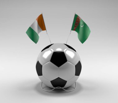 Cote-D-Ivoire - Türkmenistan Futbol Bayrakları, Beyaz Arkaplan - 3D Render