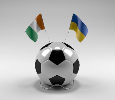 Cote-D-Ivoire - Ukrayna Futbol Bayrakları, Beyaz Arkaplan - 3D Render