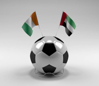 Cote-D-Ivoire - Birleşik Arap-Emirlikleri Futbol Bayrakları, Beyaz Arkaplan - 3D Render