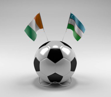 Cote-D-Ivoire - Özbekistan Futbol Bayrakları, Beyaz Arkaplan - 3D Render