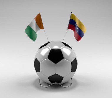 Cote-D-Ivoire - Venezuela Futbol Bayrakları, Beyaz Arkaplan - 3D Render